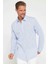 Erkek Slim Fit Dar Kesim Uzun Kollu Pamuk Keten Doku Apoletli Mavi Gömlek 1