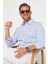 Erkek Slim Fit Dar Kesim Uzun Kollu Pamuk Keten Doku Apoletli Mavi Gömlek 2