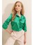 3964 Hafif Dökümlü Saten Gömlek - Yeşil 1