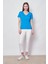 Kadın V Yaka Kısa Kol Likralı Span Kumaş Şık T-Shirt Bluz-Mavi 3