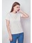 Kadın Sıfır Yaka Kırışmaz Span Karışımlı Şık Kısa Kol Likralı T-Shirt Bluz-Şampanya 5