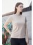 Kadın Sıfır Yaka Kırışmaz Span Karışımlı Şık Kısa Kol Likralı T-shirt Bluz-Koyu Bej 1