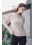 Kadın Sıfır Yaka Kırışmaz Span Karışımlı Şık Kısa Kol Likralı T-shirt Bluz-Koyu Bej 2