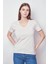 Kadın V Yaka Kısa Kol Likralı Span Kumaş Şık T-Shirt Bluz-Şampanya 4