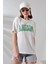 Kadın Beyaz Yeşil Arizona Baskılı Bisiklet Yaka T-Shirt HZL24S-DSB120261 2