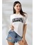 Kadın Beyaz Siyah Arizona Baskılı Bisiklet Yaka T-Shirt Hzl24S-Dsb120261 3