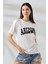 Kadın Beyaz Siyah Arizona Baskılı Bisiklet Yaka T-Shirt Hzl24S-Dsb120261 4