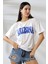 Kadın Beyaz Mavi Arizona Baskılı Bisiklet Yaka T-Shirt Hzl24S-Dsb120261 1