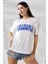 Kadın Beyaz Mavi Arizona Baskılı Bisiklet Yaka T-Shirt Hzl24S-Dsb120261 5
