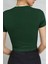 Kadın Çimen Yeşili Bisiklet Yaka Likralı Kısa Kol Body Crop Bluz 2