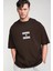 Erkek Kahverengi Normal Is Boring Bisiklet Yaka Oversize Salaş T-Shirt 2