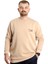 Büyük Beden Erkek Sweathirt Bisiklet Yaka Nakışlı Sweat 23525 Bej 1