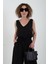 Siyah Ön Arka V Yaka Geniş Paça Tulum 3