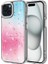 Apple iPhone 15 Plus Uyumlu Kılıf Simli Desenli Parlak Task Kapak, Pembe 1