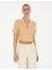 Kadın Bej Keten Karışımlı Slim Fit Crop Gömlek 50284703-VR011 1
