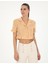 Kadın Bej Keten Karışımlı Slim Fit Crop Gömlek 50284703-VR011 3