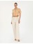 Kadın Bej Keten Karışımlı Slim Fit Crop Gömlek 50284703-VR011 4