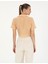 Kadın Bej Keten Karışımlı Slim Fit Crop Gömlek 50284703-VR011 5