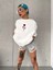 Unisex Bisiklet Yaka Baskılı Oversize T-Shirt - Beyaz 1