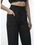 Kadin Keten Pantalon ve Crop Takım - Siyah 4