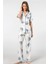 3604 Kadın Kısa Kollu Dokuma Gömlek Pijama Takım-Ekru 1