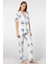 3604 Kadın Kısa Kollu Dokuma Gömlek Pijama Takım-Ekru 2