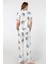 3604 Kadın Kısa Kollu Dokuma Gömlek Pijama Takım-Ekru 3