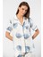 3604 Kadın Kısa Kollu Dokuma Gömlek Pijama Takım-Ekru 4