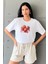 Çilek Baskılı Yapay Zeka Tasarımı Penye Oversize %100 Pamuk Kadın T-Shirt 1