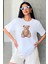 Papyonlu Oyuncak Ayı Baskılı Yapay Zeka Tasarımı Penye Oversize %100 Pamuk Kadın T-Shirt 1