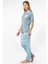 3376 Kadın Kısa Kollu Gömlek Pijama Takım-Mavi 2