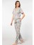 3395 Kadın Kısa Kollu Gömlek Pijama Takım-Gri 4