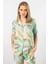 3605 Kadın Kısa Kollu Şortlu Gömlek Pijama Takım-Yeşil 2