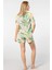 3605 Kadın Kısa Kollu Şortlu Gömlek Pijama Takım-Yeşil 5