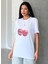 Kiraz Baskılı Yapay Zeka Tasarımı Penye Oversize %100 Pamuk Kadın T-Shirt 2
