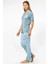 3377 Kadın Uzun Kollu Gömlek Pijama Takım-Mavi 3