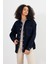 Kadın Sementa Dark Blue Boyfriend Kesim Jean Gömlek Ceket 2