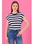 Kadın Cindy Lacivert-Beyaz Bisiklet Yaka Regular Fit Basic Çizgili T-Shirt 1