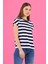Kadın Cindy Lacivert-Beyaz Bisiklet Yaka Regular Fit Basic Çizgili T-Shirt 2