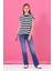 Kadın Cindy Lacivert-Beyaz Bisiklet Yaka Regular Fit Basic Çizgili T-Shirt 3