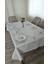 Colber Çizgi Detaylı Masa Örtüsü Gri 8 Kişilik 18 Parça - Masa 160X180...160X350 1