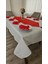 Colber Çizgi Detaylı Masa Örtüsü (Krem-Kırmızı) 12 Kişilik 26 Parça - Masa 160X220...160X400 3