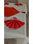 Colber Çizgi Detaylı Masa Örtüsü (Krem-Kırmızı) 12 Kişilik 26 Parça - Masa 160X220...160X400 5