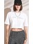 Kadın Beyaz Bisiklet Yaka Oversize Süprem Varak Yazılı Crop T-Shirt 1