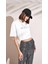 Kadın Beyaz Bisiklet Yaka Oversize Süprem Varak Yazılı Crop T-Shirt 2