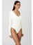 Beyaz V Yaka Uzun Kol Esnek Kumaş Bodysuit MG2132 2