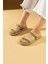 Parlak Taşlı Ince Bantlı Hasır Taban Comfort Kadın Sandalet 020-755-24 2