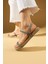 Parlak Taşlı Ince Bantlı Hasır Taban Comfort Kadın Sandalet 020-755-24 2