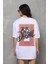 Unisex Bisiklet Yaka Baskılı Oversize T-Shirt - Beyaz 5