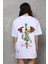 Unisex Bisiklet Yaka Baskılı Oversize T-Shirt - Beyaz 3